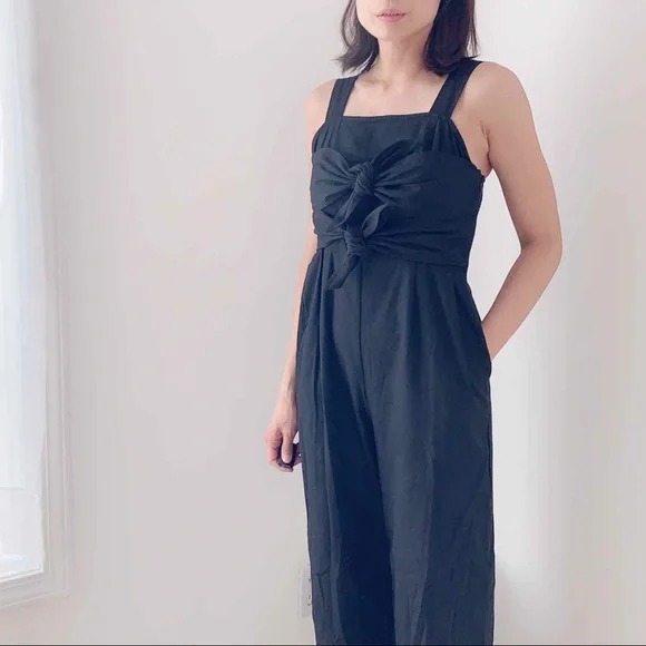 BLACK DOUBLE KNOT OVERALL JUMPSUIT - Picture 7 of 9
